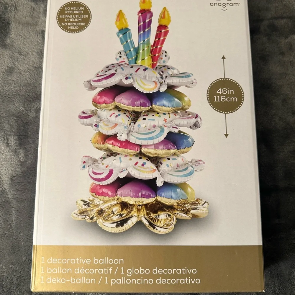 Birthday Party Balloons Stacker Foil Cake Shape Office Gift Unique No Helium